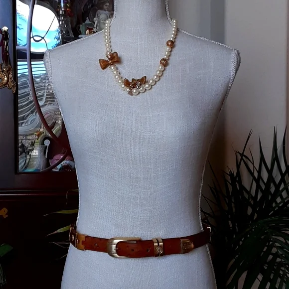 Ostrich Leather Segmented Heavy Brass Hinged Belt